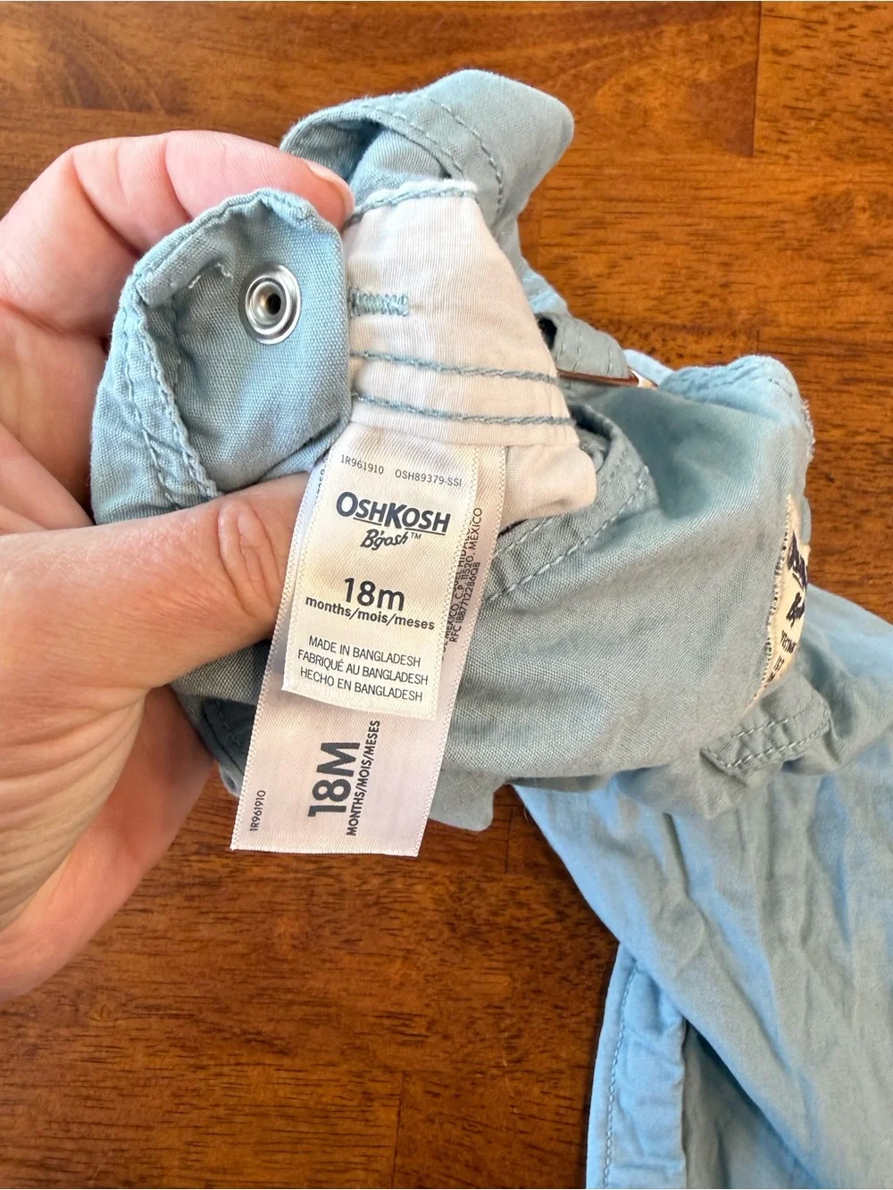 OshKosh B’gosh Baby Girl Blue Canvas Overalls Floral Lined Cuff size 18 months